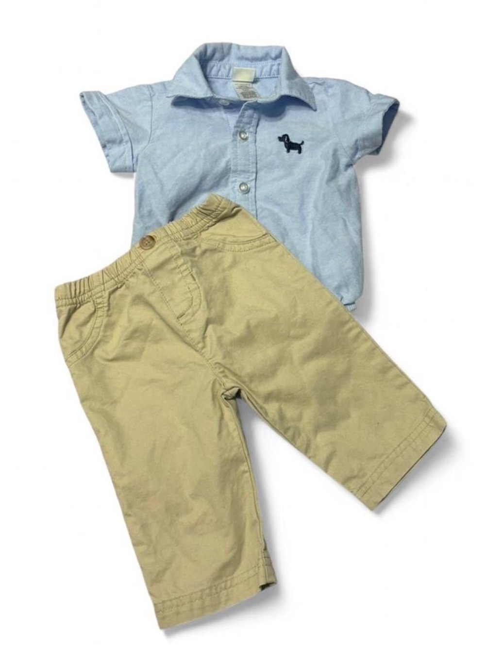 Baby Boy Little Me Light Blue Button-Down Bodysuit with Khaki Pants Set
